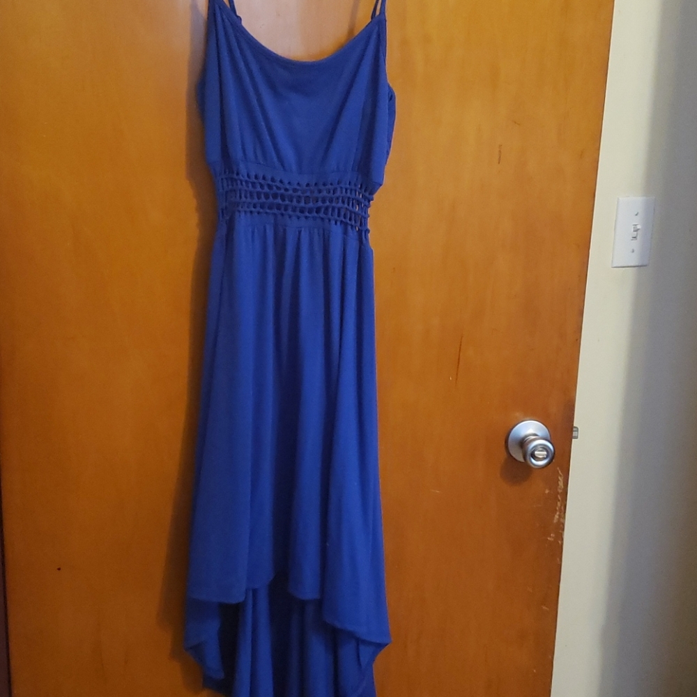 Dark blue spaghetti strap high-low dress